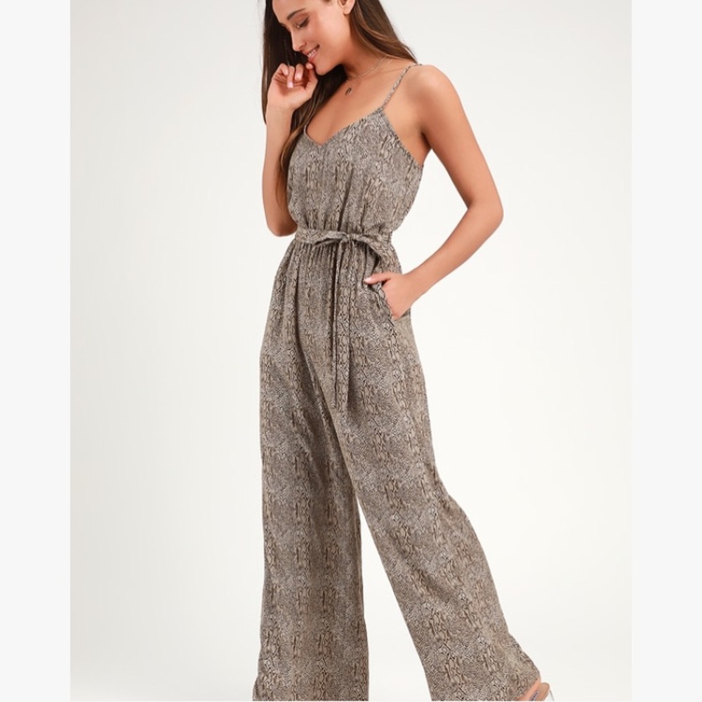 Lulus Liza Brown Snake Print Sleeveless Jumpsuit